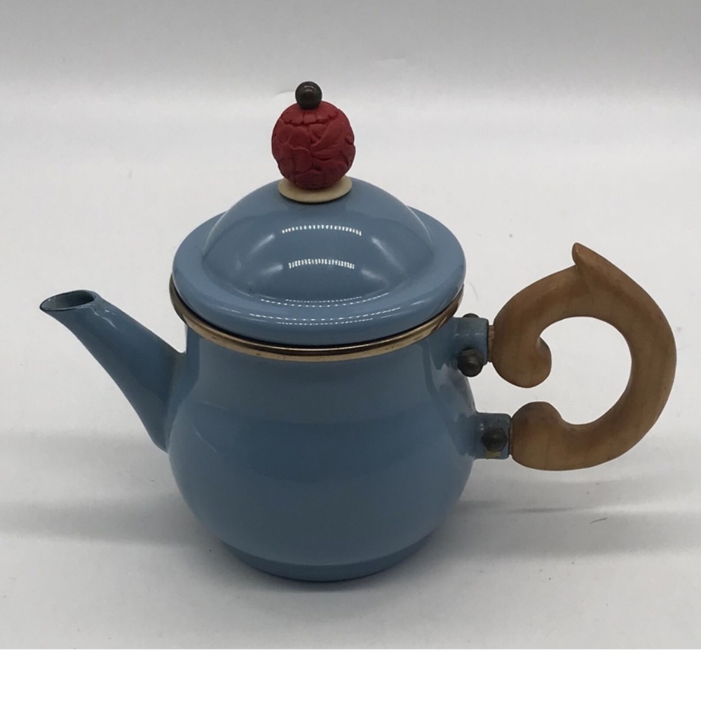 MacKenzie-Childs Victoria Richard solid blue enamel little tea pot